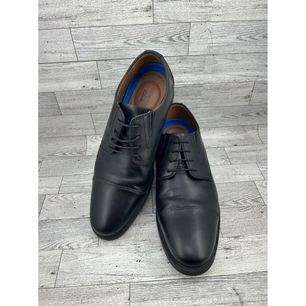 Clarks Mens Black Leather Cap‎ Toe Oxford Dress Shoes Comfort Size 10W